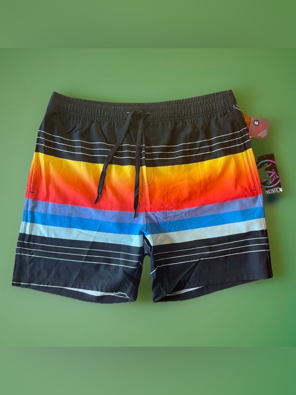 Uzzi Amphibious Gear Men's Swim Trunks L - Sunset Stripe Board Shorts UPF 30+